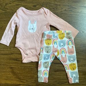 Tea collection 3-6 months girl two piece onesie animal jogger pants rainbow pink